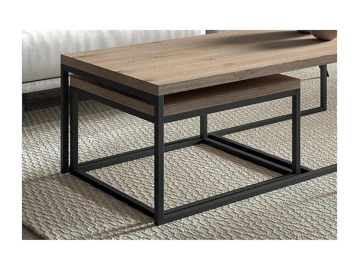 Table d'appoint style industriel HELLINGTON effet vieux chêne - Table basse - Ensemble 3 pièces