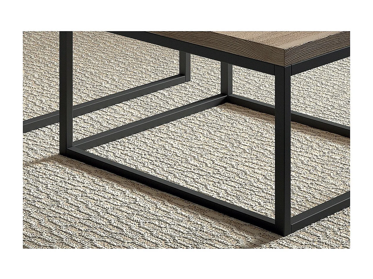 Table d'appoint style industriel HELLINGTON effet vieux chêne - Table basse - Ensemble 3 pièces