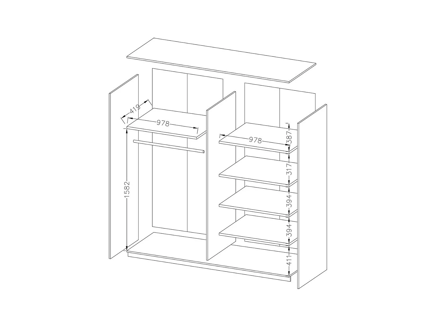 Schwebetürenschrank 200cm in Eichen- und Weißfarbe. Kollektion FLOYD