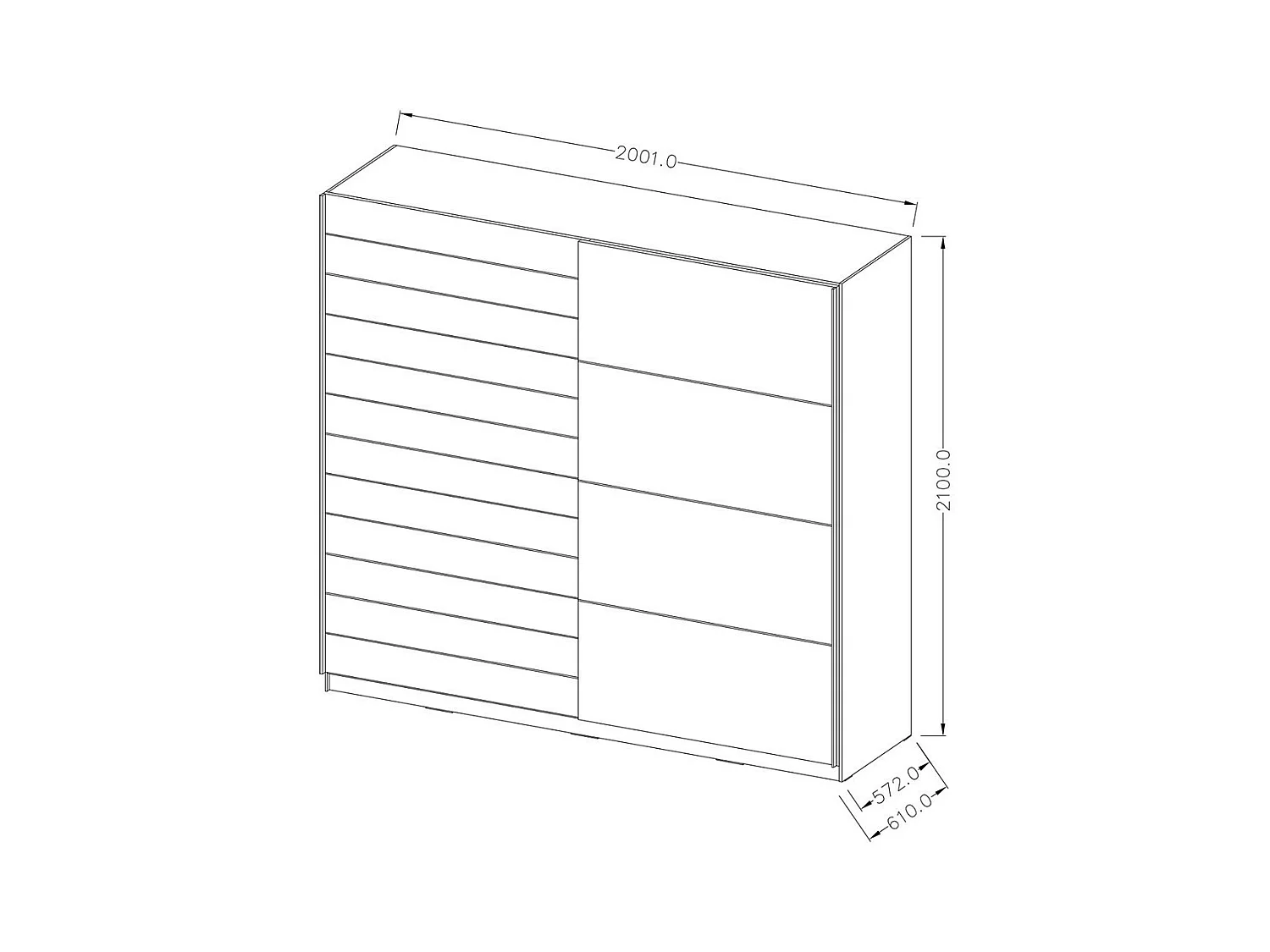 Schwebetürenschrank 200cm in Eichen- und Weißfarbe. Kollektion FLOYD
