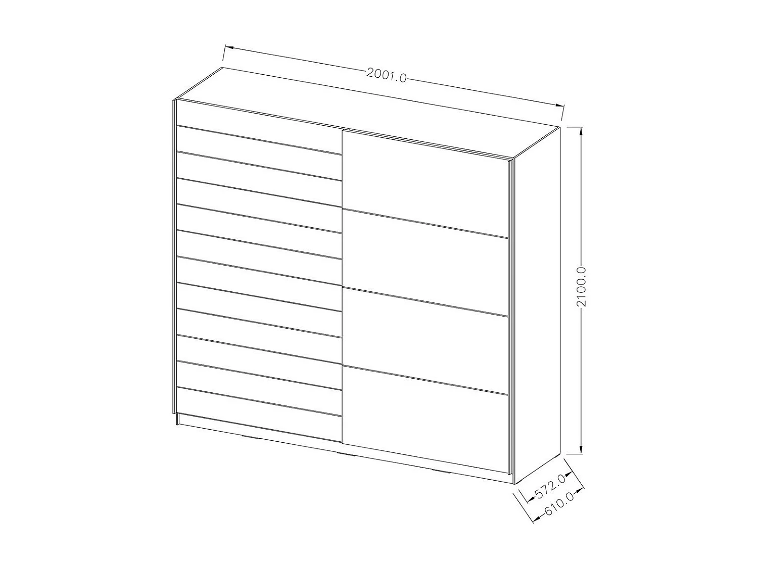 Kledingkast met 2 schuifdeuren 200cm in eiken en witte kleur. Collectie FLOYD