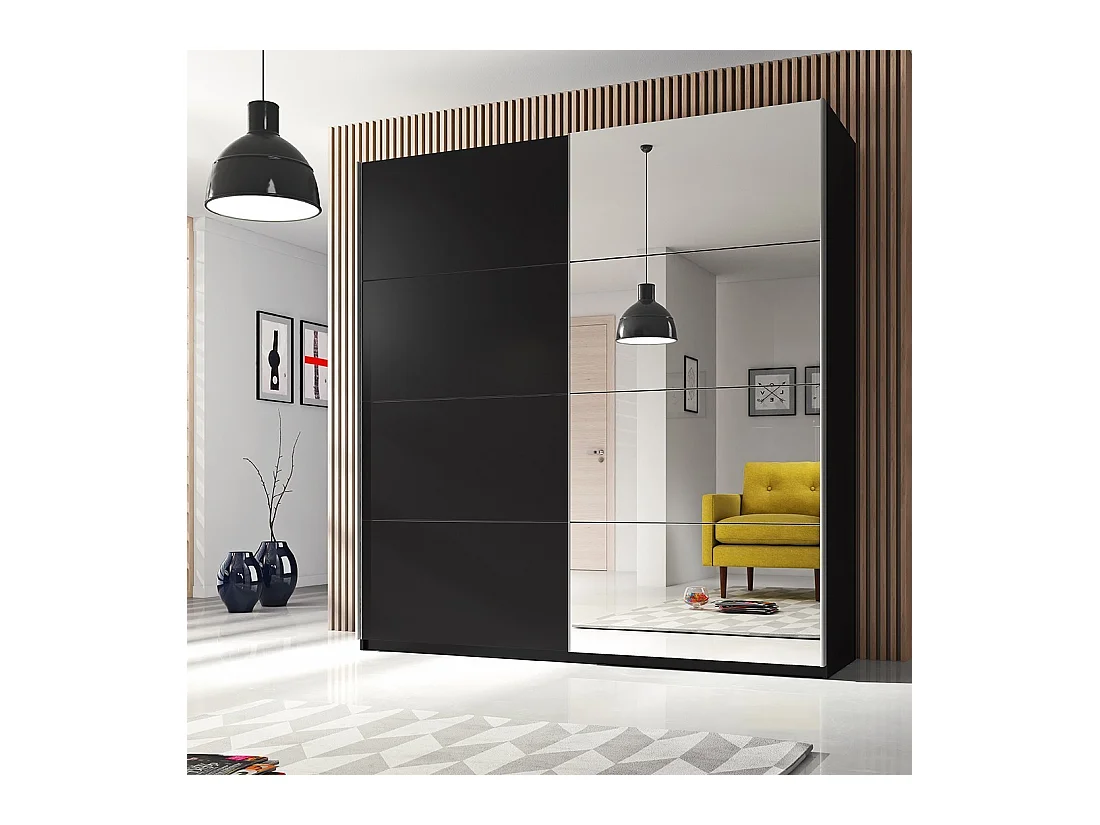 Armoire design 220cm. 2 portes avec miroirs modulables. Couleur noir mat. Collection EOS
