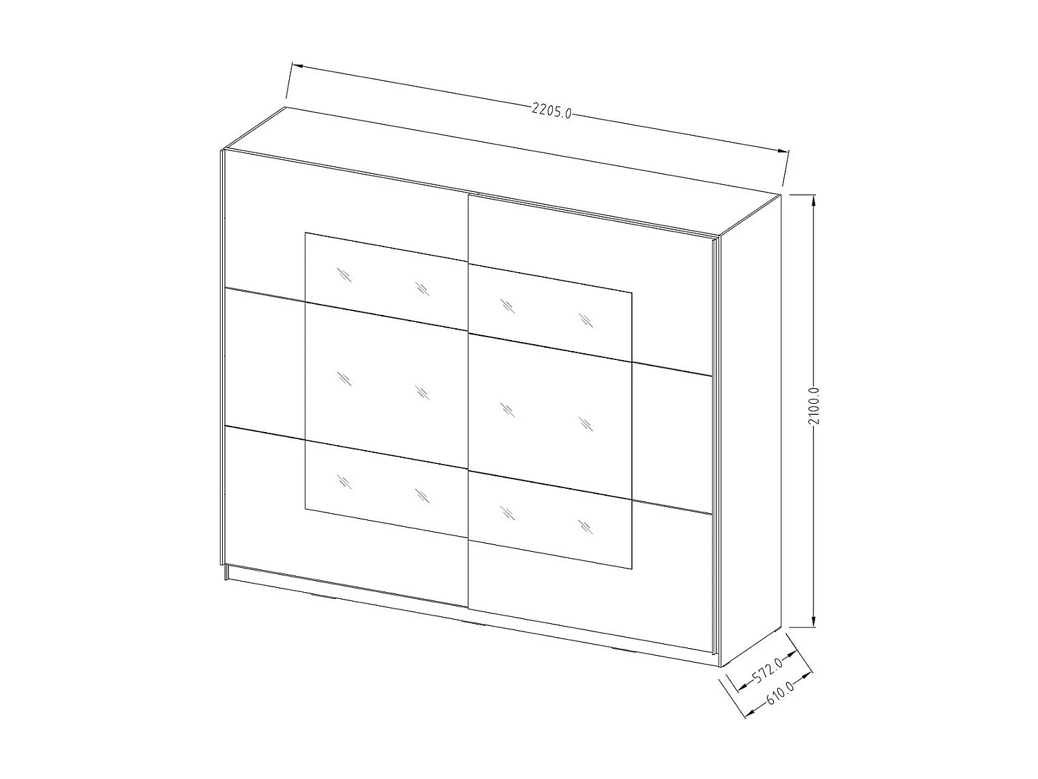Armoire design 220cm. 2 portes avec miroirs modulables. Couleur noir mat. Collection EOS