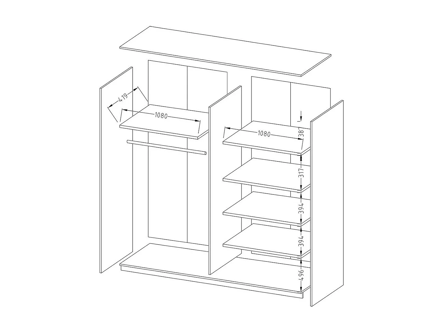 Armoire design 220cm. 2 portes avec miroirs modulables. Couleur noir mat. Collection EOS