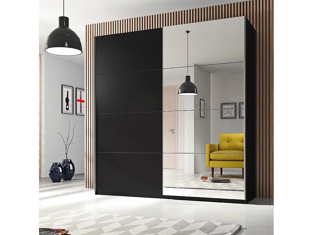 Armoire design 220cm. 2 portes avec miroirs modulables. Couleur noir mat. Collection EOS