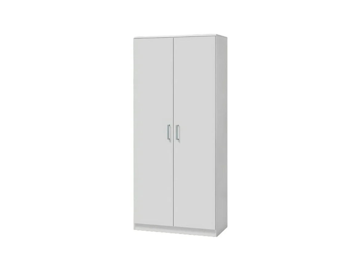 Armadio PONIS 2 porte, bianco, maniglie grigie, stile contemporaneo