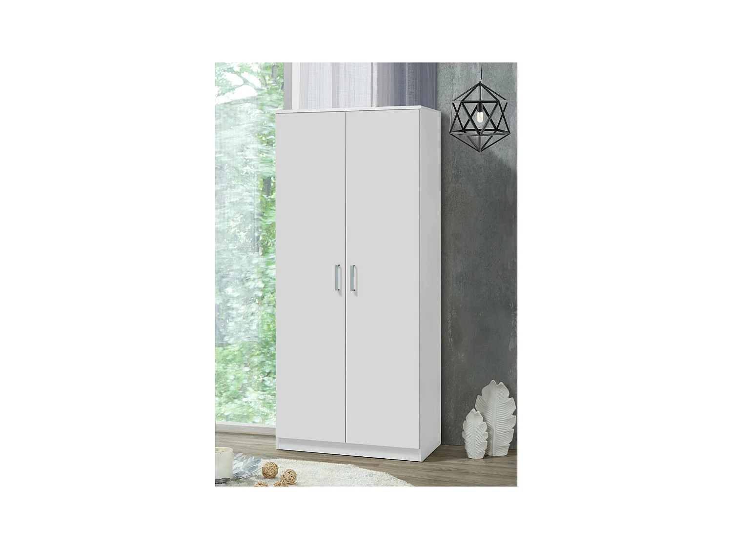 Armadio PONIS 2 porte, bianco, maniglie grigie, stile contemporaneo
