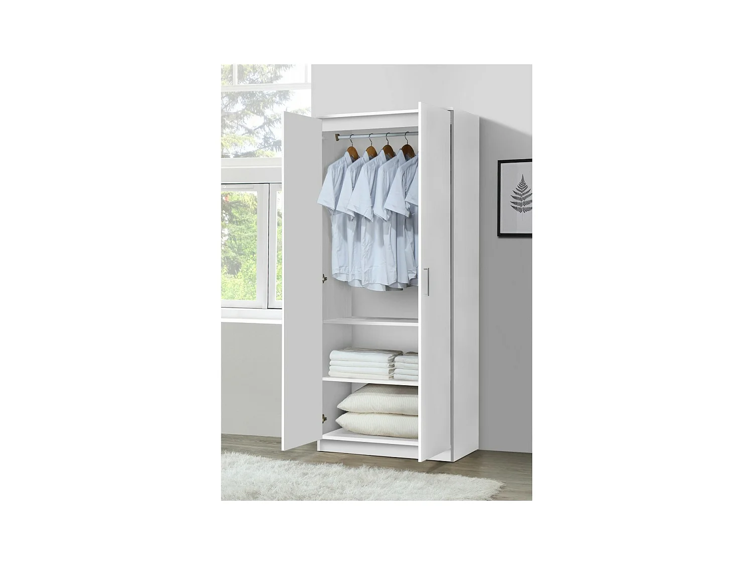 Armadio PONIS 2 porte, bianco, maniglie grigie, stile contemporaneo