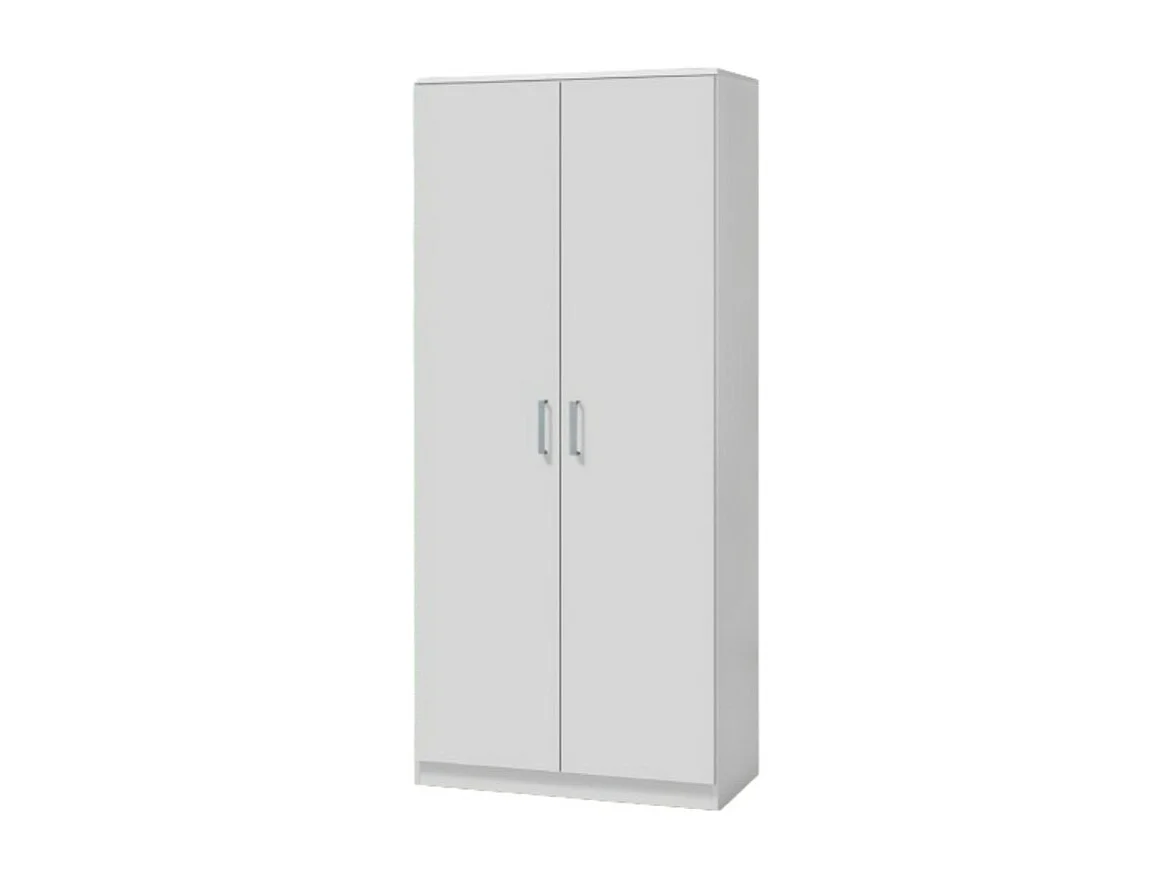 Armoire PONIS 2 portes – Blanc et gris – Penderie + étagères – Style contemporain