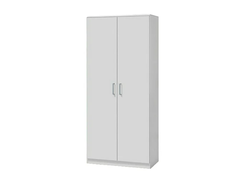 Armoire PONIS 2 portes – Blanc et gris – Penderie + étagères – Style contemporain