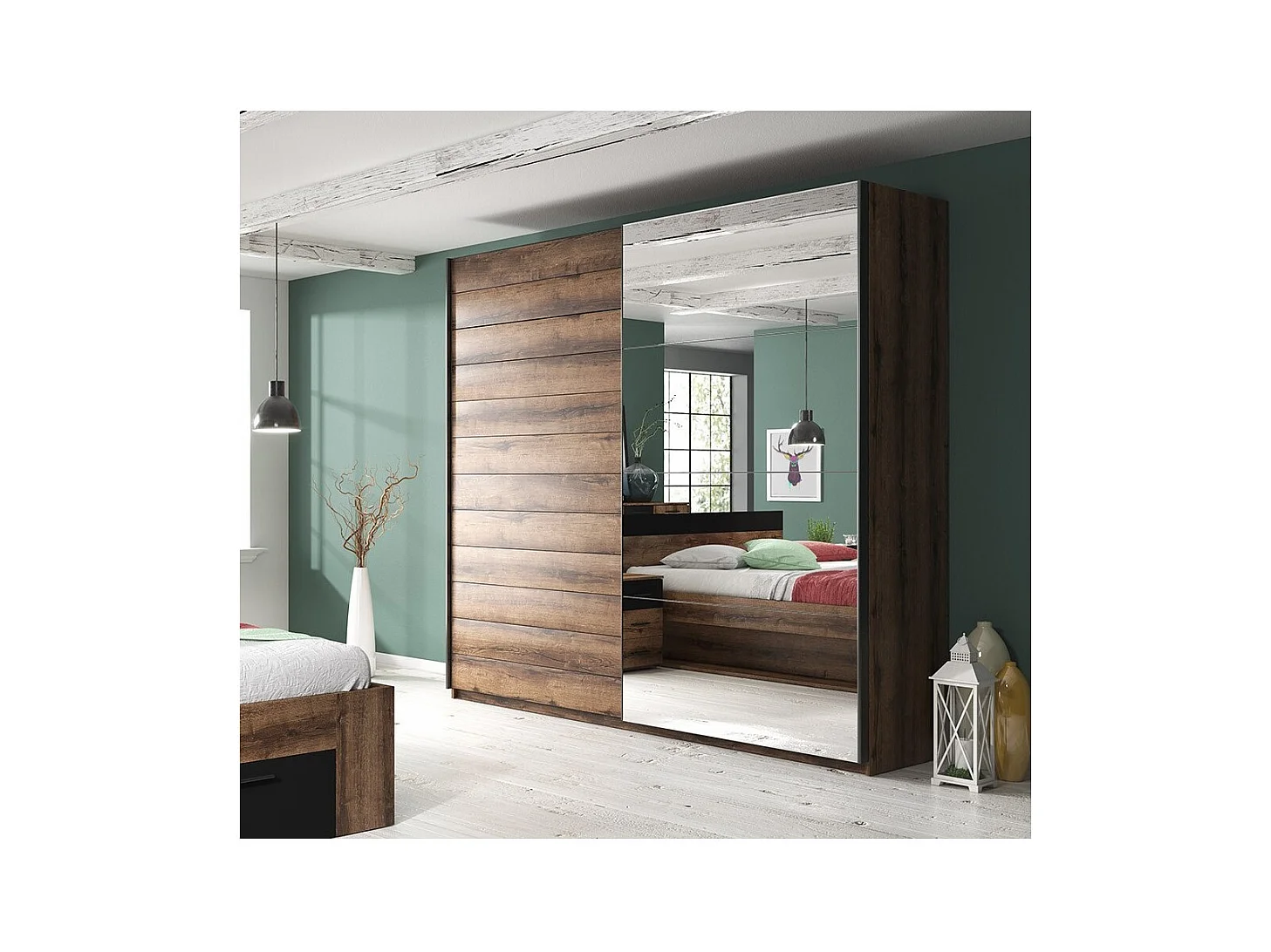 Schrank Design 2 Türen 180cm dunkle Eichenfarbe. Kollektion EOS