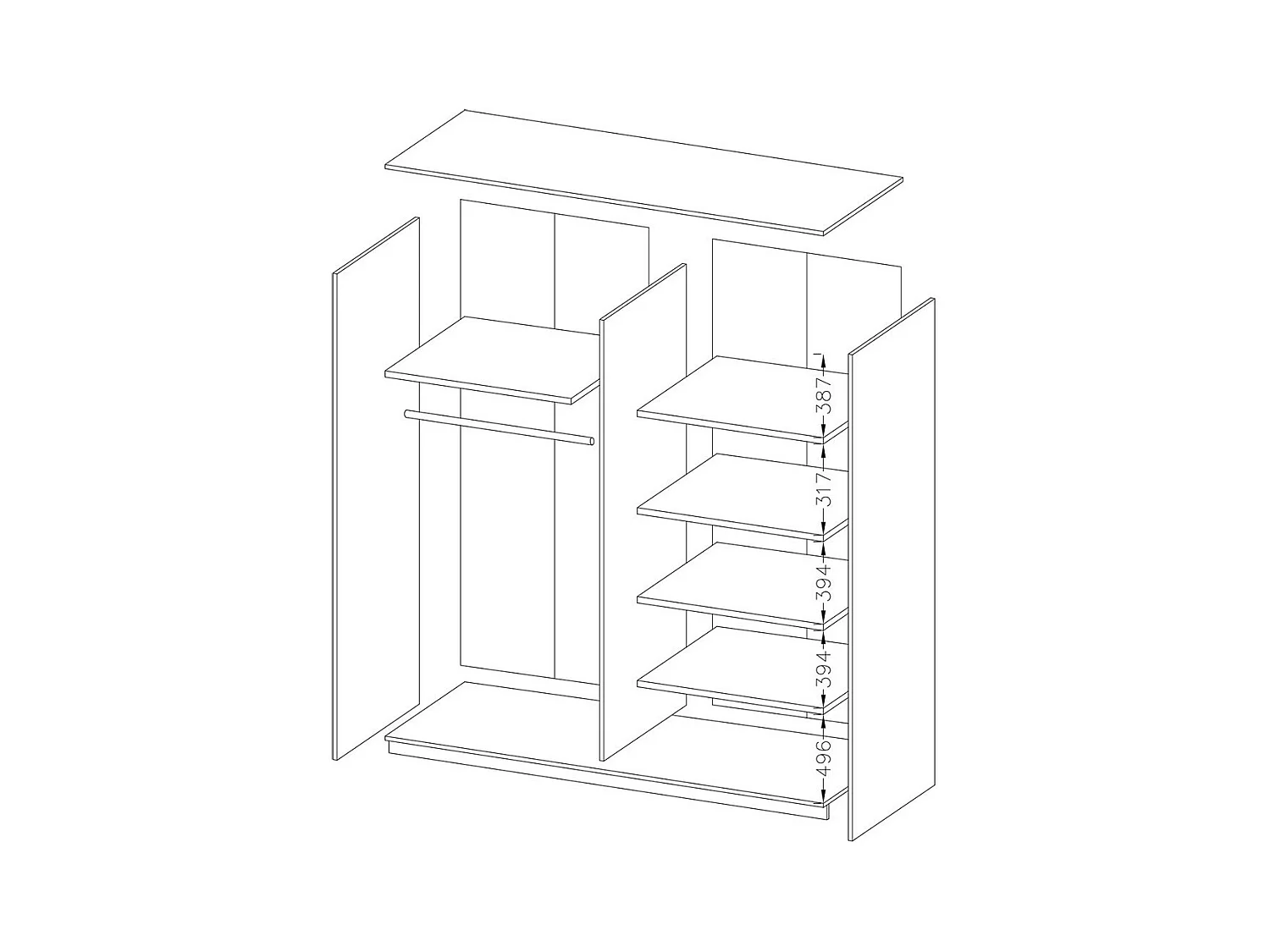 Schrank Design 2 Türen 180cm dunkle Eichenfarbe. Kollektion EOS
