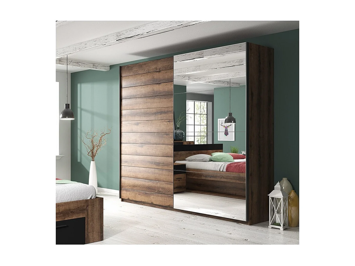 Armoire design 2 portes 180cm couleur chêne foncé. Collection EOS
