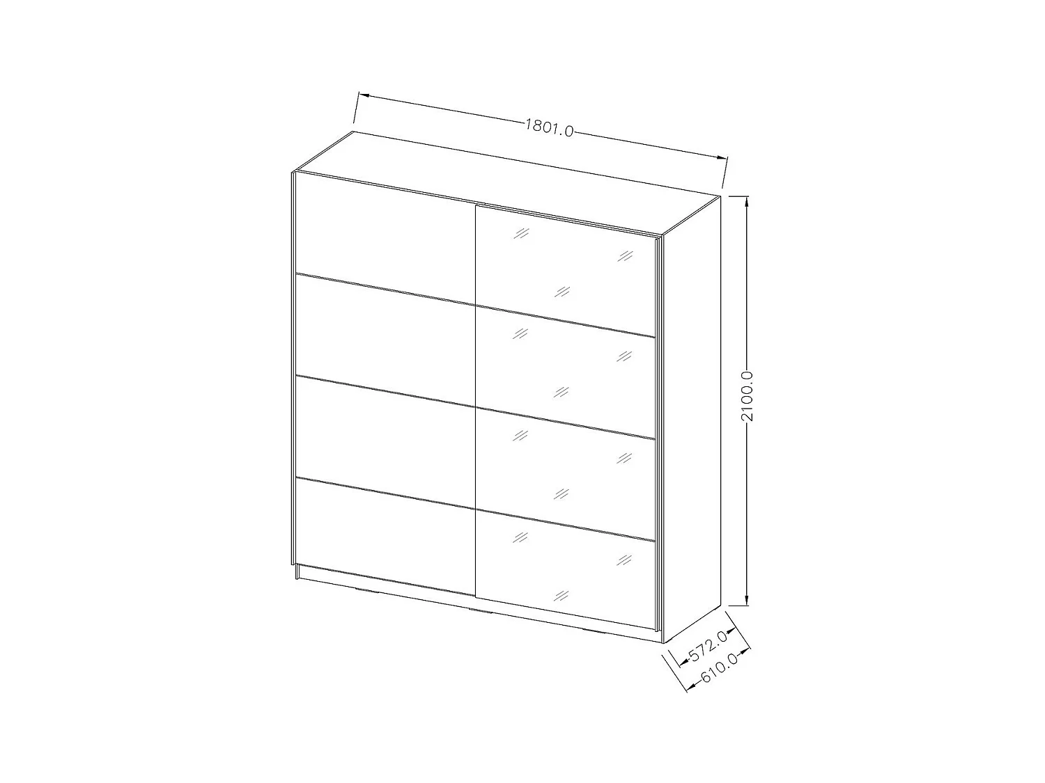 Armário design 180cm. 2 portas com espelhos moduláveis. Cor branco fosco. Coleção EOS