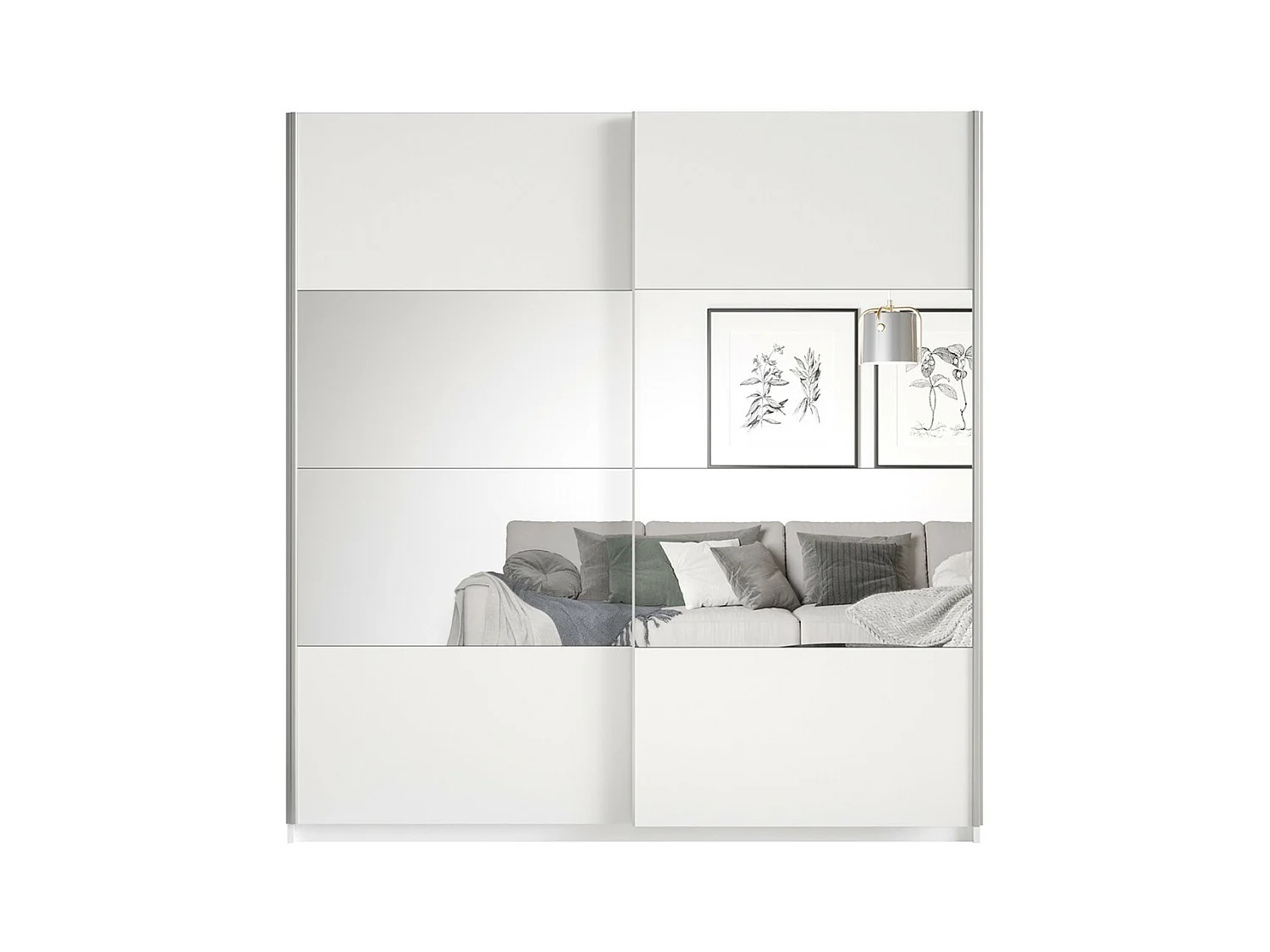 Armadio design 180cm. 2 porte con specchi modulabili. Colore bianco opaco. Collezione EOS