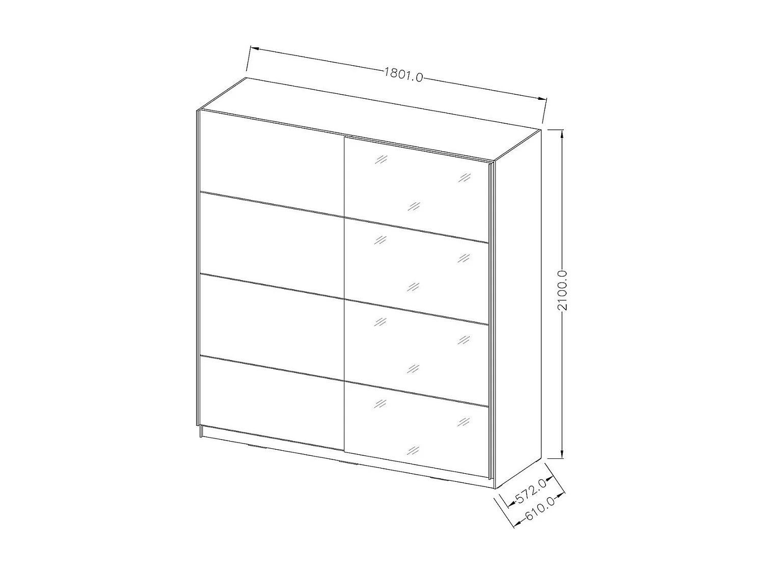 Armoire design 180cm. 2 portes avec miroirs modulables. Couleur blanc mat. Collection EOS