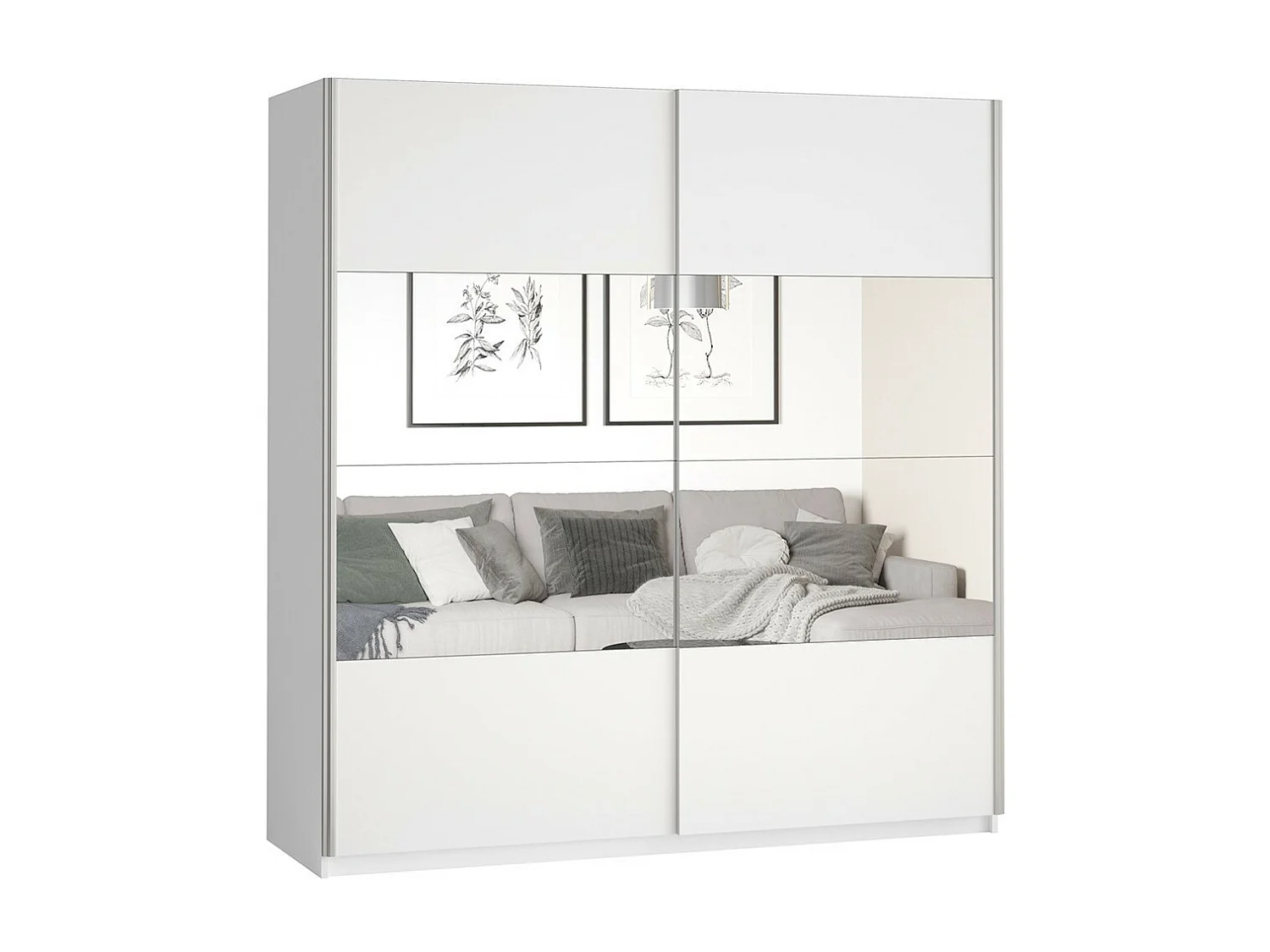 Armoire design 180cm. 2 portes avec miroirs modulables. Couleur blanc mat. Collection EOS