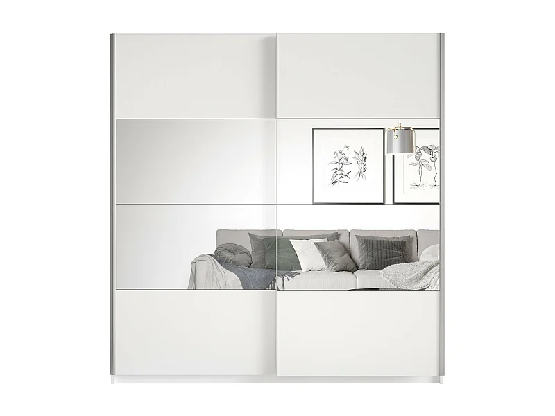 Armoire design 180cm. 2 portes avec miroirs modulables. Couleur blanc mat. Collection EOS