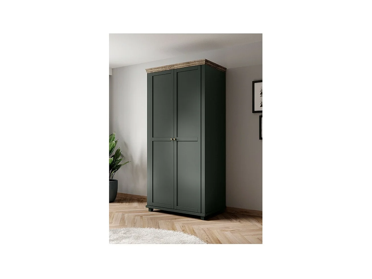 Armario 110x220 con 2 puertas. Color verde y roble. Colección ASSIA