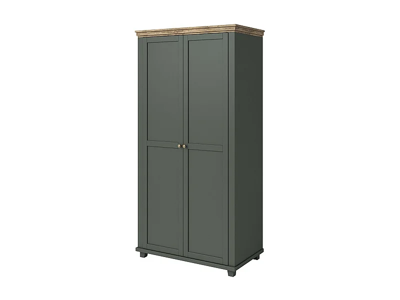 Armoire 110x220 avec 2 portes. Coloris vert et chêne. Collection ASSIA