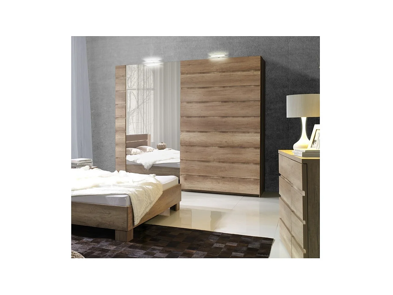 Armário, guarda-roupa ROMI com duas portas de correr de 200 cm, cor dab canyon. Móvel design.