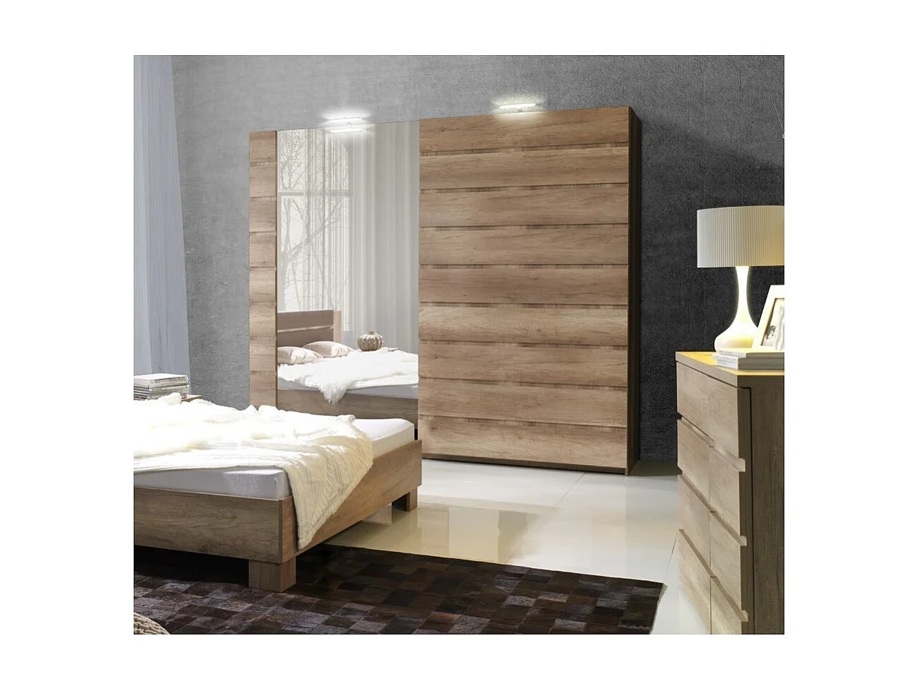 Kleiderschrank, Garderobe ROMI mit zwei Schiebetüren, 200 cm, Farbe Dab Canyon. Designer-Möbel.