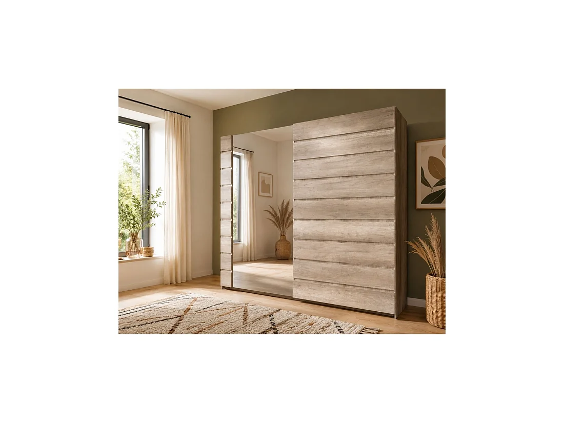 Armoire ROMI – 2 portes coulissantes avec miroir – L200 cm