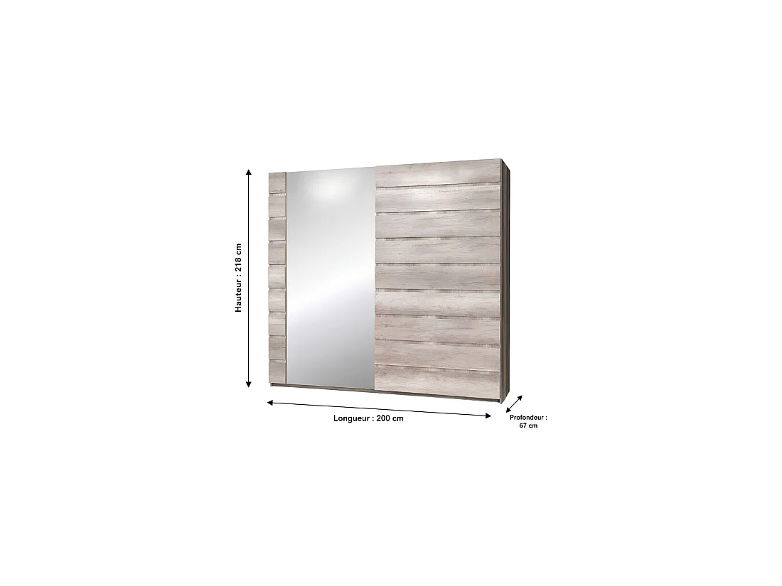 Armoire ROMI – 2 portes coulissantes avec miroir – L200 cm