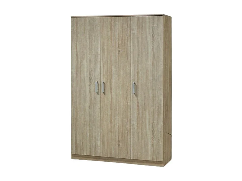 Armário/Guarda-roupa BARTIN, 3 portas, contemporâneo em carvalho Sonoma e com puxadores cinzas.