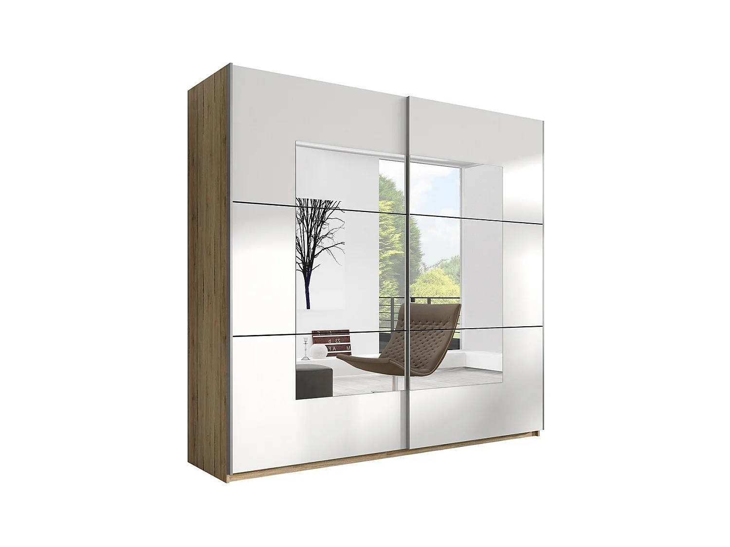 Designerschrank mit 2 Türen, 180 cm, in heller Eichenfarbe und Weiß. Kollektion EOS