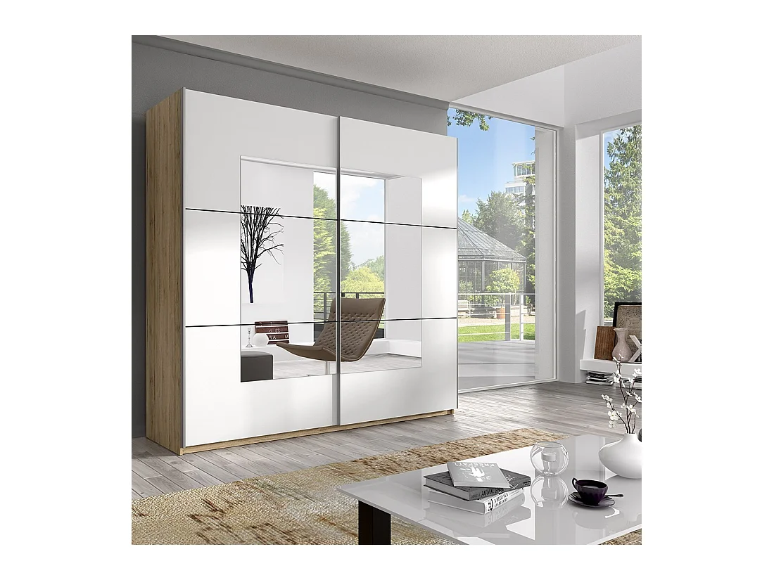 Designerschrank mit 2 Türen, 180 cm, in heller Eichenfarbe und Weiß. Kollektion EOS