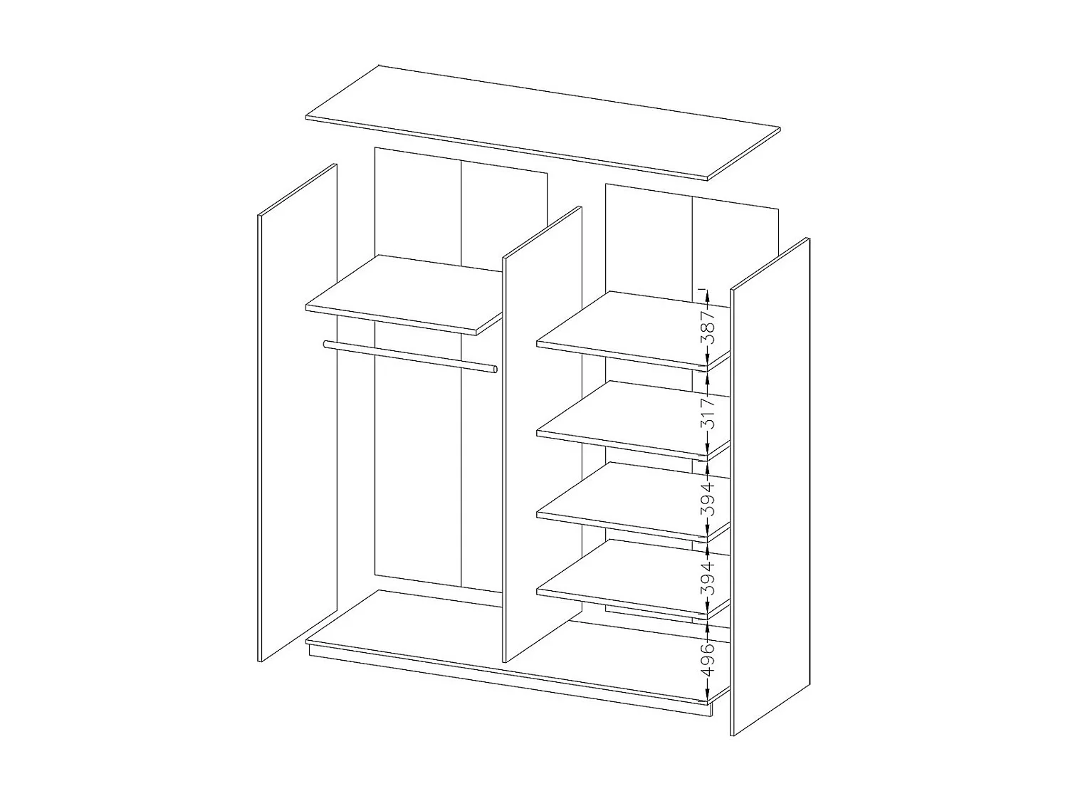 Designerschrank mit 2 Türen, 180 cm, in heller Eichenfarbe und Weiß. Kollektion EOS