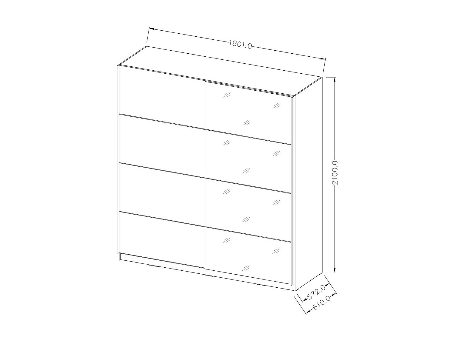 Designerschrank mit 2 Türen, 180 cm, in heller Eichenfarbe und Weiß. Kollektion EOS