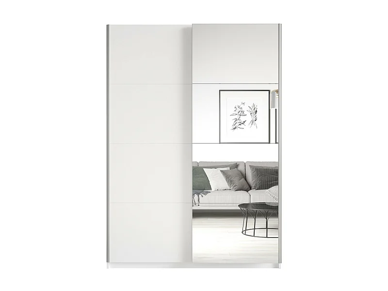 Armoire design 120cm. 2 portes avec miroirs modulables. Couleur blanc mat. Collection EOS