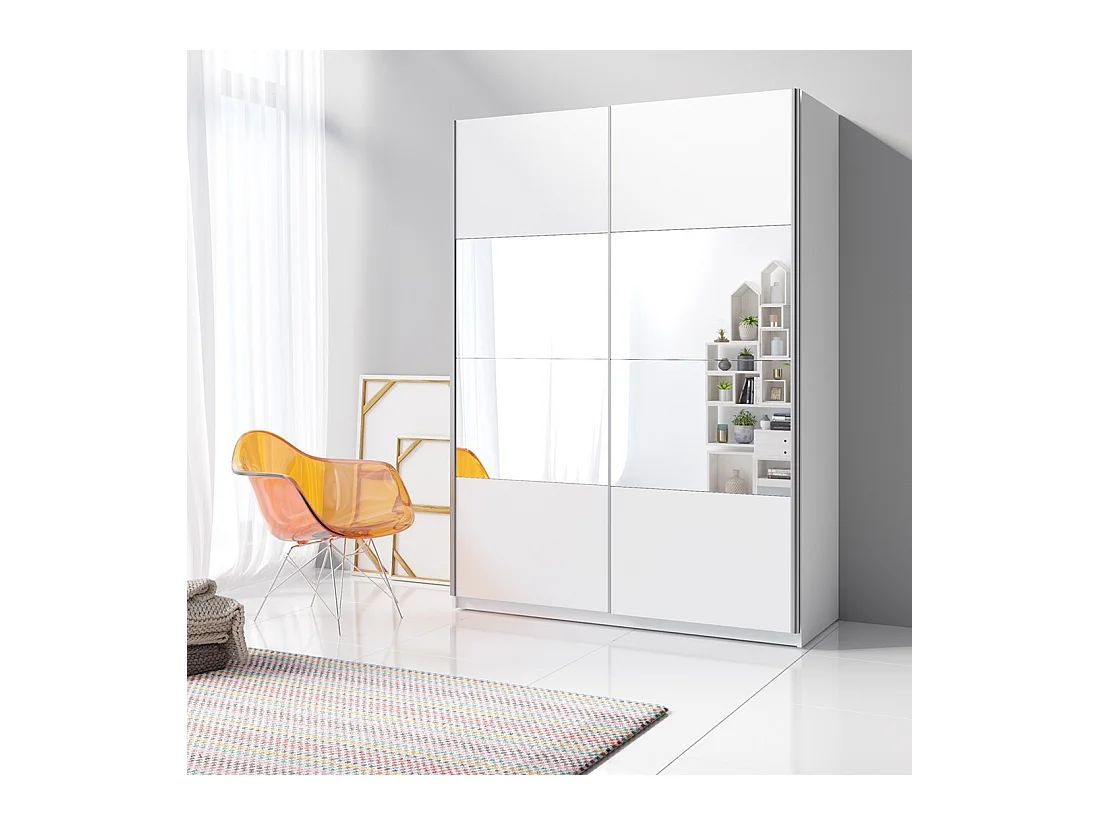 Armário design 120cm. 2 portas com espelhos moduláveis. Cor branco fosco. Coleção EOS.