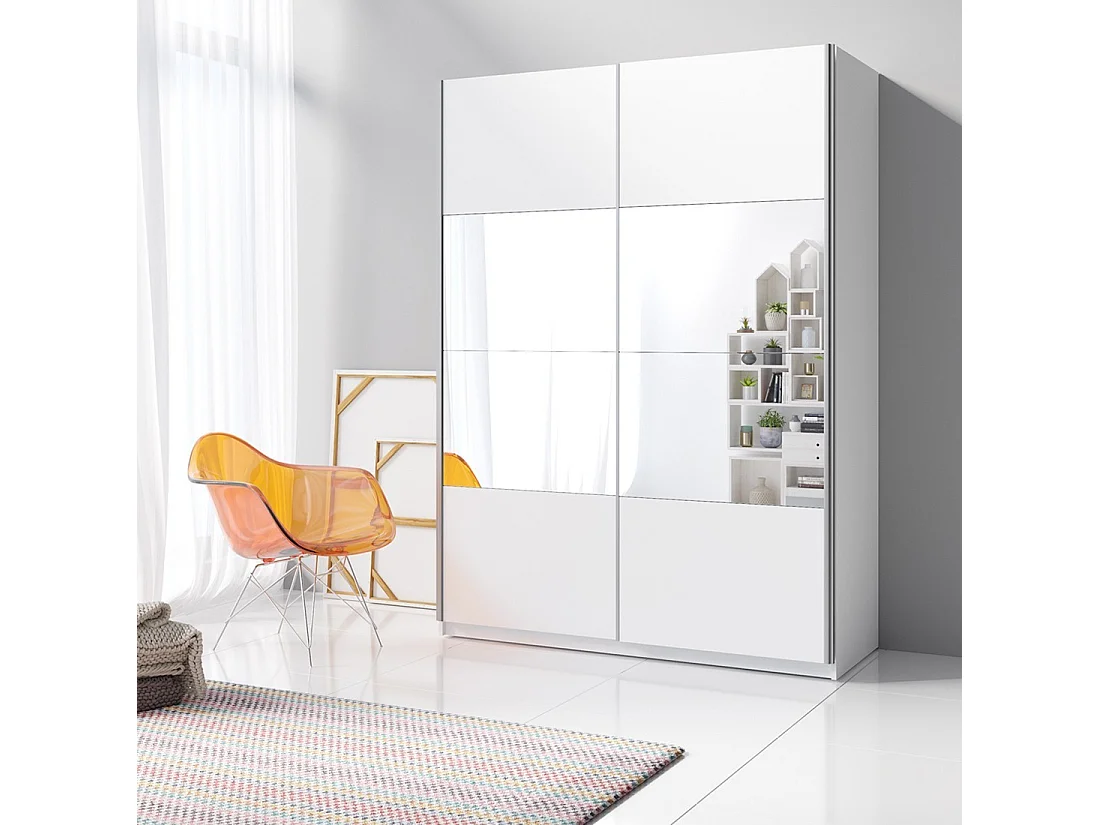 Armário design 120cm. 2 portas com espelhos moduláveis. Cor branco fosco. Coleção EOS.