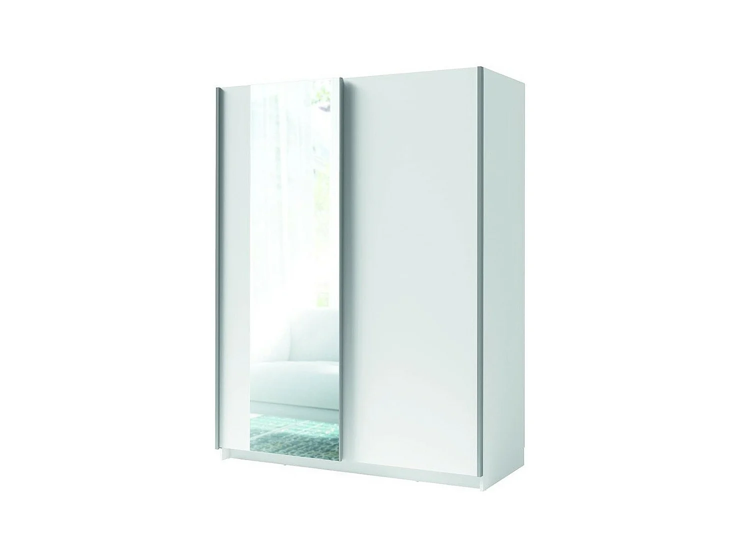 Kledingkast GOZU met 2 schuifdeuren en spiegel - Wit - 180 x 198 x 62 cm