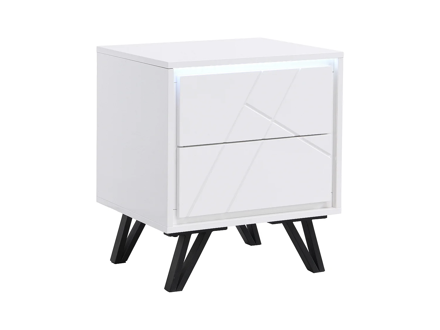 Nachttisch mit 2 Schubladen & LED-Beleuchtung aus MDF - Weiß lackiert - SALIANO