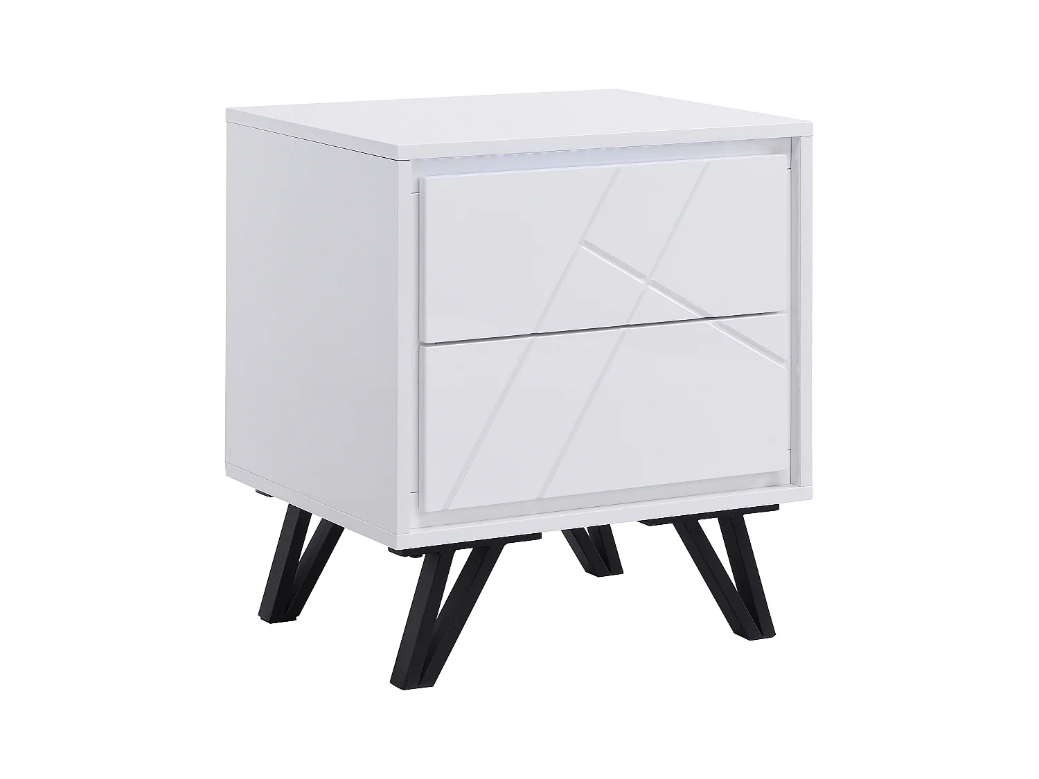 Nachttisch mit 2 Schubladen & LED-Beleuchtung aus MDF - Weiß lackiert - SALIANO