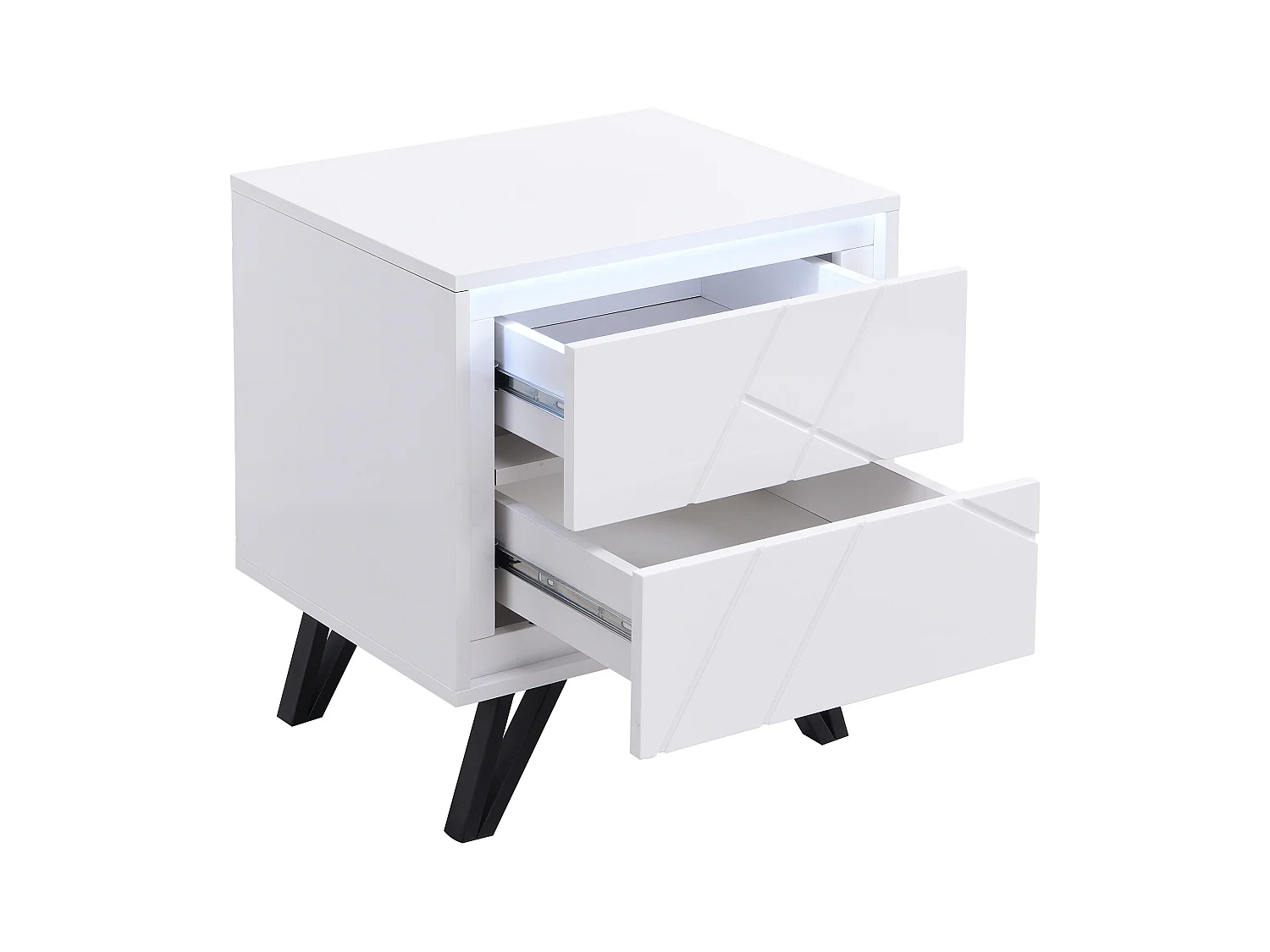 Nachttisch mit 2 Schubladen & LED-Beleuchtung aus MDF - Weiß lackiert - SALIANO