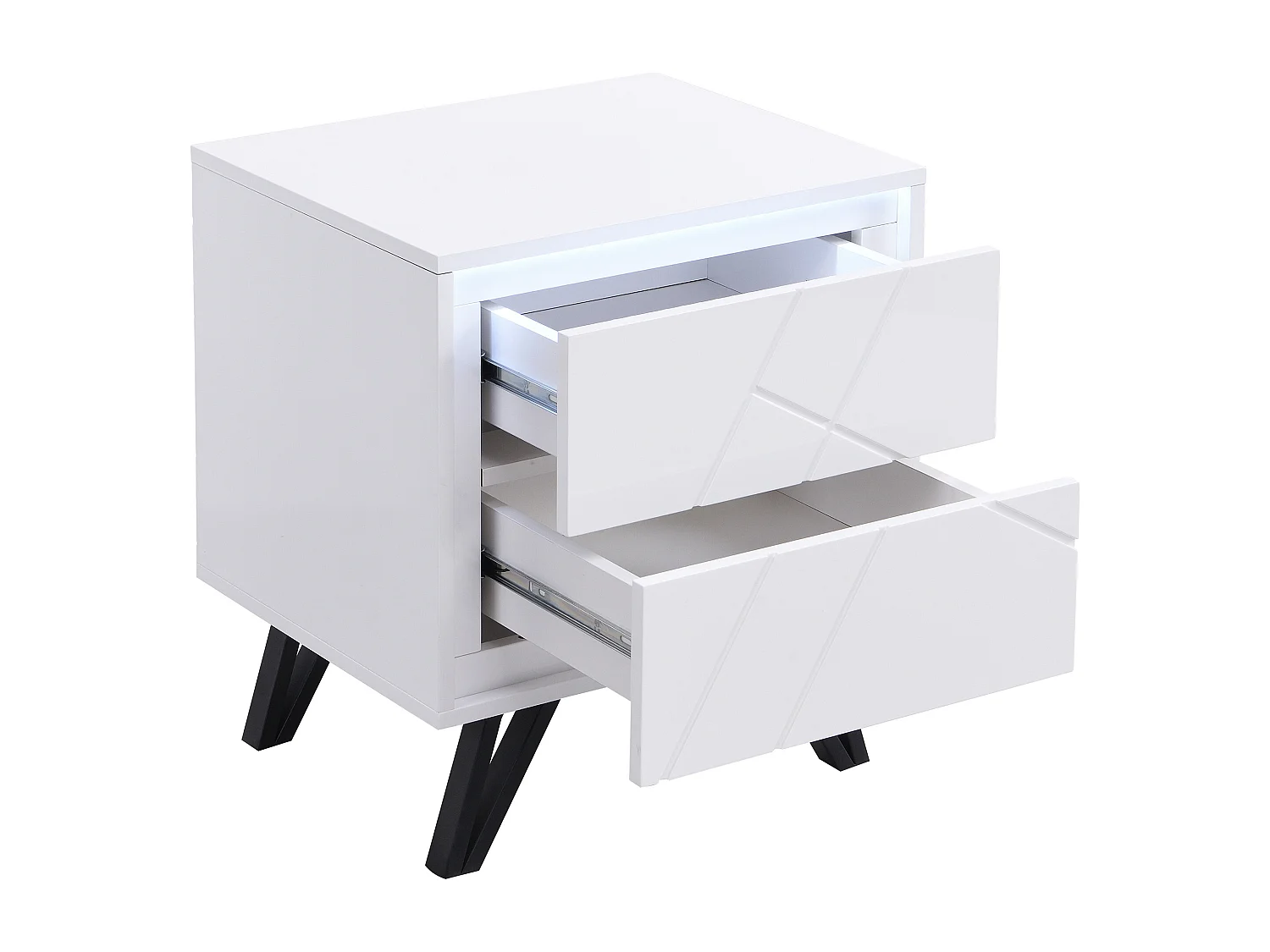Mesa de cabeceira 2 gavetas com LEDs, MDF lacado a branco - SALIANO