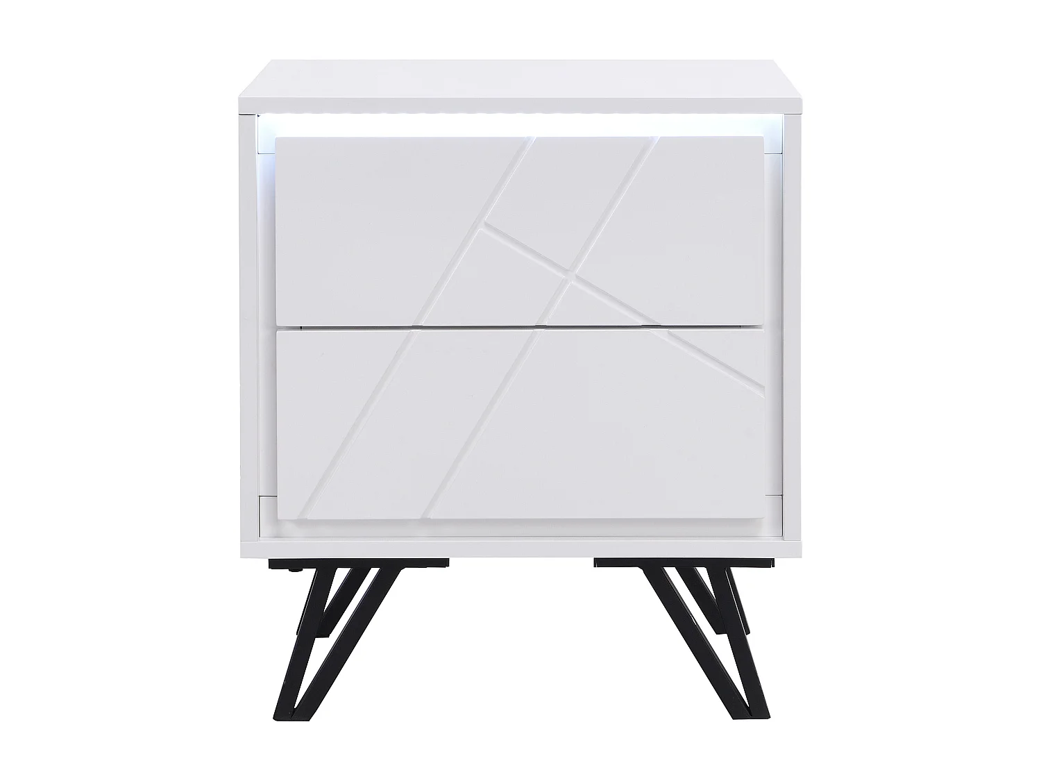 Mesa de cabeceira 2 gavetas com LEDs, MDF lacado a branco - SALIANO
