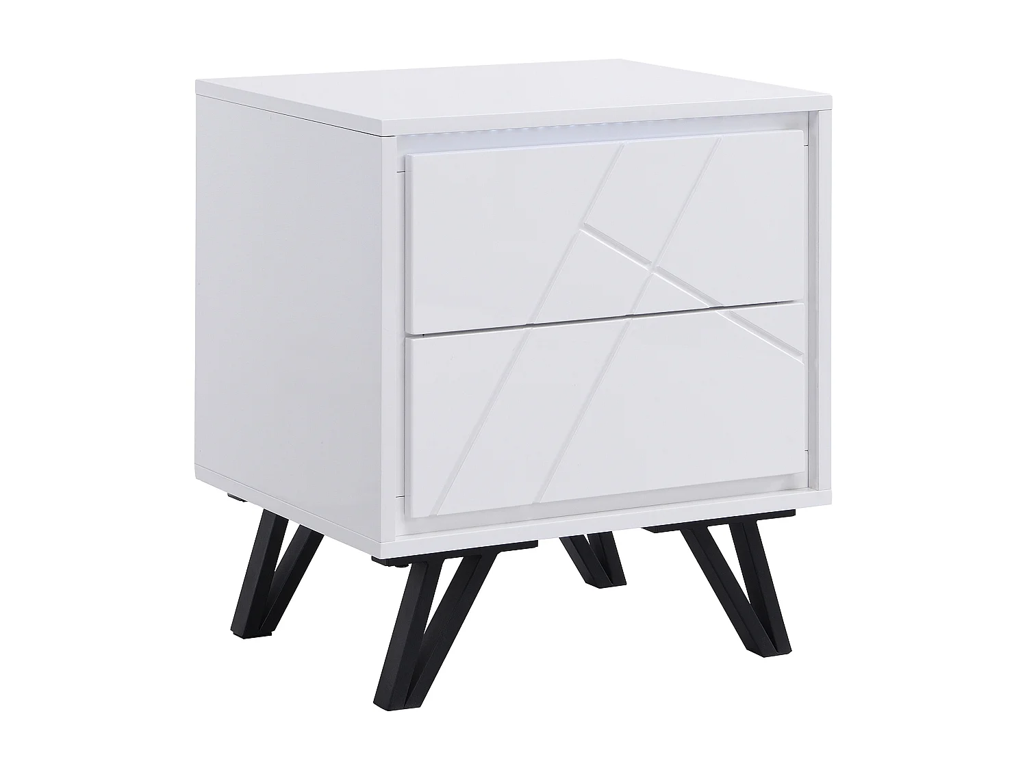 Mesa de cabeceira 2 gavetas com LEDs, MDF lacado a branco - SALIANO
