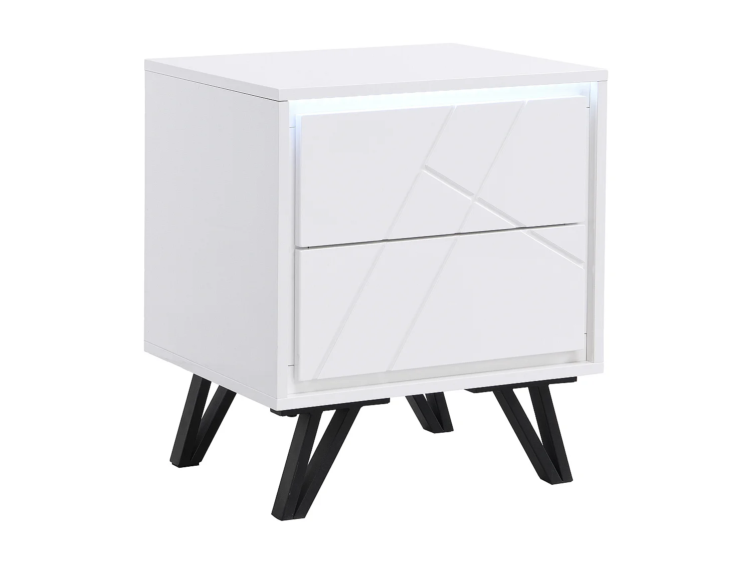 Mesa de cabeceira 2 gavetas com LEDs, MDF lacado a branco - SALIANO