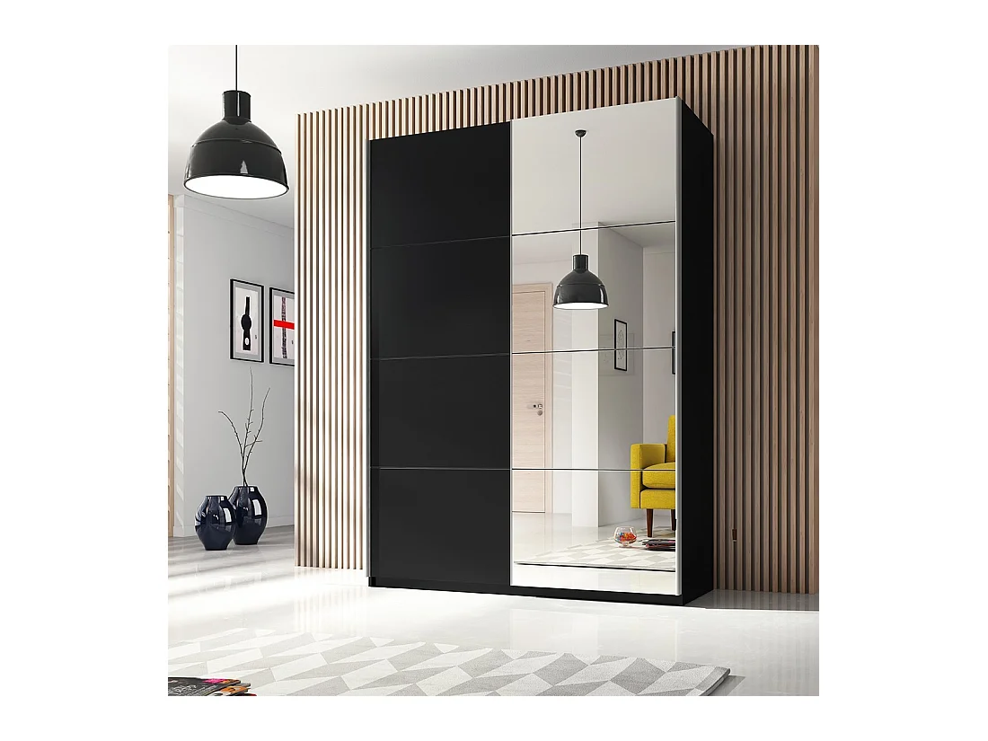 Armário design 120cm. 2 portas com espelhos moduláveis. Cor preto fosco. Coleção EOS.