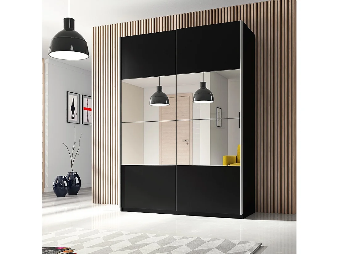 Armadio design 120cm. 2 porte con specchi modulari. Colore nero opaco. Collezione EOS.
