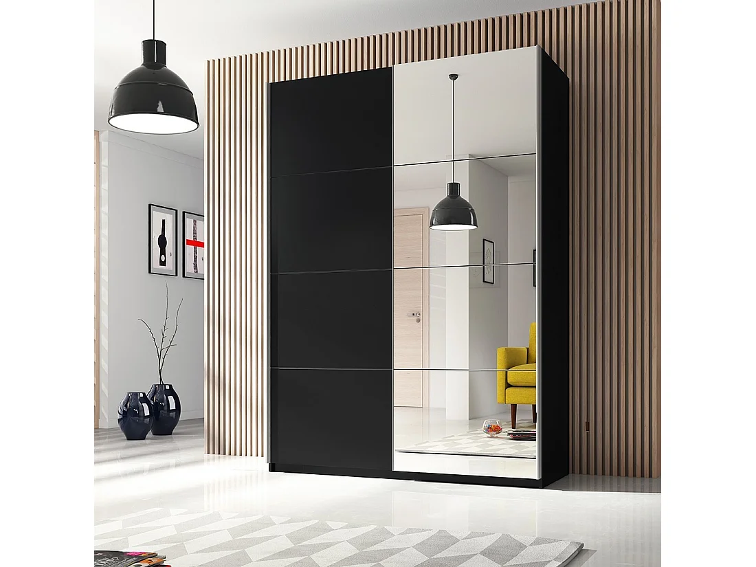 Armadio design 120cm. 2 porte con specchi modulari. Colore nero opaco. Collezione EOS.