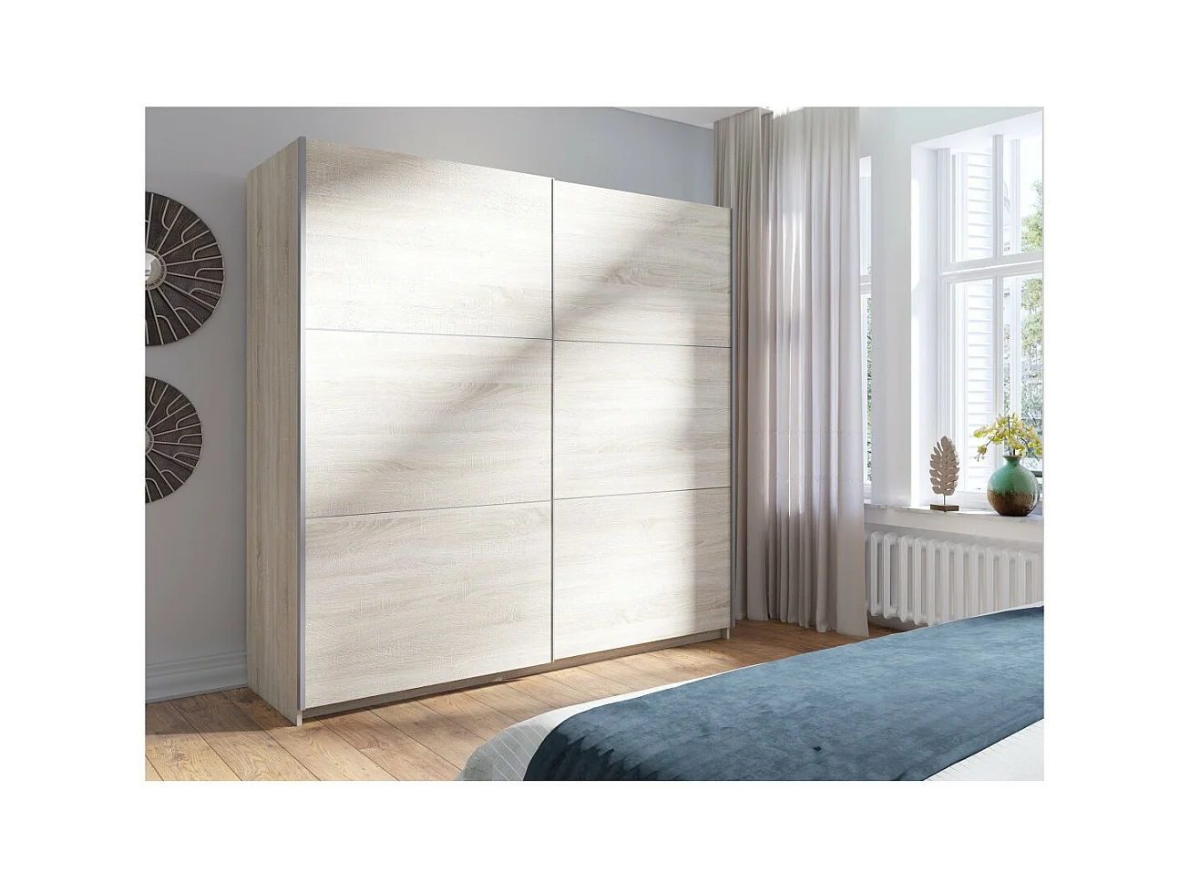 Armadio, guardaroba 200 cm 2 porte scorrevoli - rovere sonoma - Collezione ARSALA