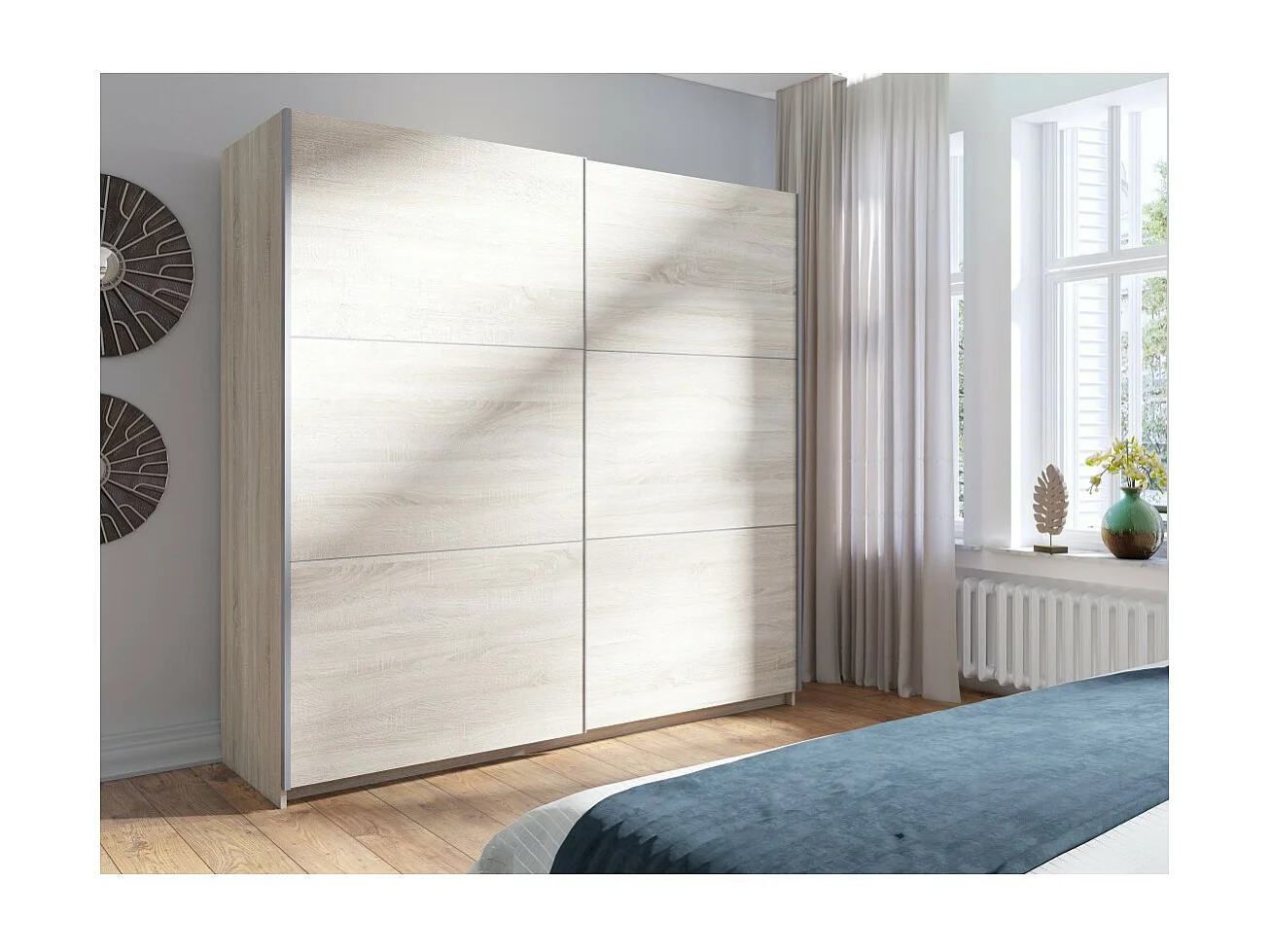 Armario, guardarropa de 200 cm con 2 puertas correderas - roble sonoma - Colección ARSALA