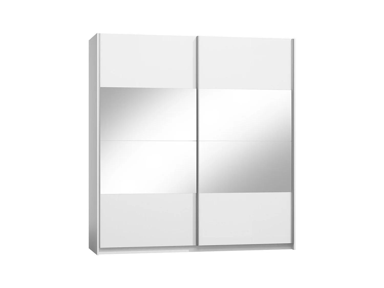 Design kledingkast met twee schuifdeuren VERONA. Inclusief spiegels. Kleur alpenwit, glanzende afwerkingen.